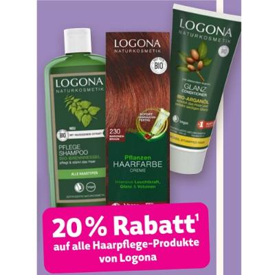 20% Rabatt auf alle Haarpflege-Produkte von Logona Denns BioMarkt
