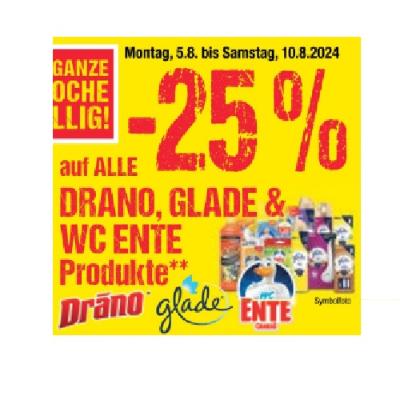 Promotion Bild von -25% auf ALLE DRANO , GLADE & WC ENTE Produkte Maximarkt