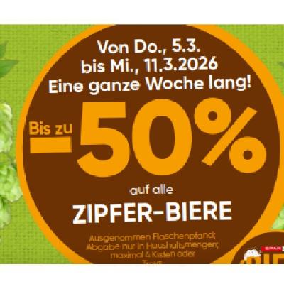 Bis zu -50% auf alle ZIPFER-BIERE SPAR