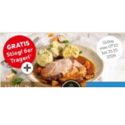 Promotion Bild von Hofkultur Schweinebraten GRATIS Stiegl 6er Tragerl je 10,90€ XXXLutz