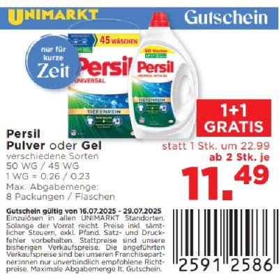 Promotion Bild von Persil Pulver oder Gel verschiedene Sorten ab 2 Stk. je 11.49€ Unimarkt