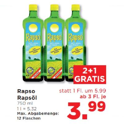 Promotion Bild von Rapso Rapsöl ab 3 Fl. je 3.99€ Unimarkt