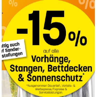 -15% auf alle Vorhänge, Stangen, Bettdecken & Sonnenschutz Betten Reiter