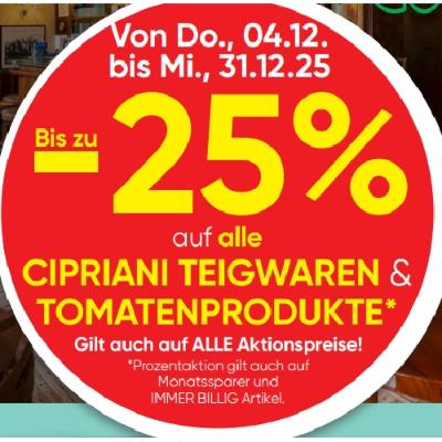 Bis zu -25% auf alle CIPRIANI TEIGWAREN & TOMATENPRODUKTE SPAR Gourmet