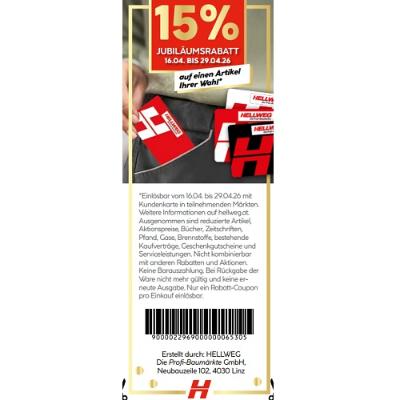 15% JUBILÄUMSRABATT auf einen Artikel Ihrer Wahl HELLWEG