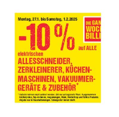 Promotion Bild von -10% auf ALLE elektrischen ALLESSCHNEIDER, ZERKLEINERER, KÜCHENMASCHINE, VAKUUMIER-GERÄTE & ZUBEHÖR Maximarkt