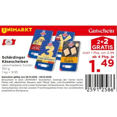 Schärdinger Käsescheiben verschiedene Sorten ab 4 Pkg. je 1.49€ Unimarkt