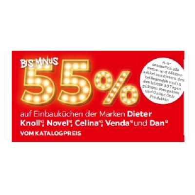 Promotion Bild von BIS MINUS 55% auf Einbauküchen der Marken Dieter Knoll , Novel, Celina, Venda und Dan VOM KATALOGPREIS XXXLutz