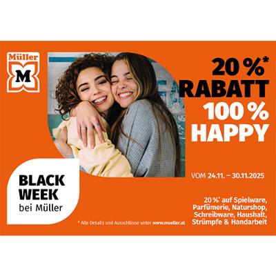 20%* Rabatt auf Spielware, Parfümerie, Naturshop, Schreibware, Haushalt, Strümpfe & Handarbeit Black Week bei Müller Drogerie