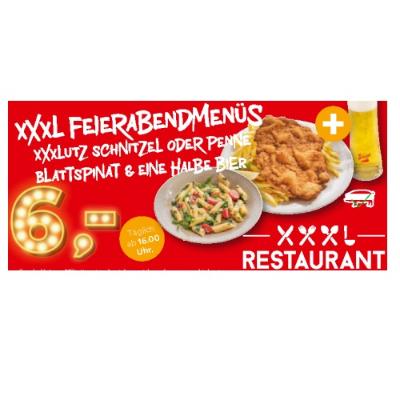 XXXLutz Schnitzel oder Penne Blattspinat & eine halbe Bier je 6,- € XXXLutz