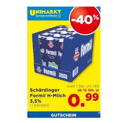 Promotion Bild von Schärdinger Formil H-Milch 3,5% ab 12 Stk. je 0.99€ Unimarkt