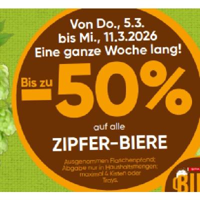 Bis zu -50% auf alle ZIPFER-BIERE SPAR