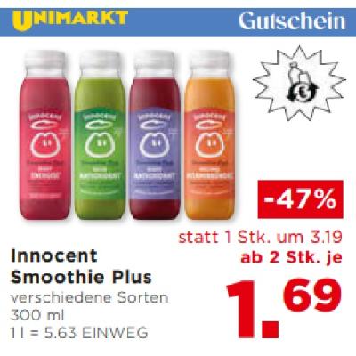 Promotion Bild von Innocent Smoothie Plus verschiedene Sorten ab 2 Stk. je 1.69€ Unimarkt