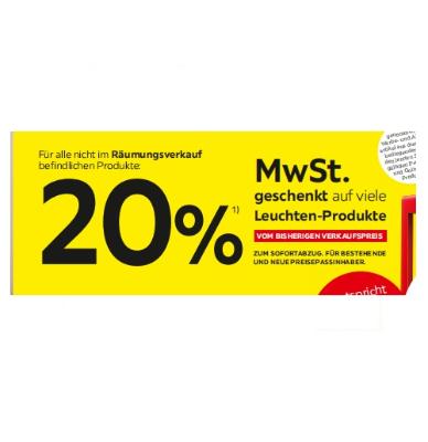 Promotion Bild von 20% MwSt. geschenkt auf viele Leuchten-Produkte XXXLutz