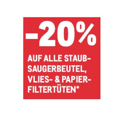 -20% AUF ALLE STAUBSAUGERBEUTEL, VLIES- & PAPIERFILTERTÜTEN METRO