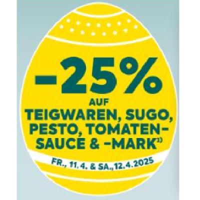 Promotion Bild von -25% AUF TEIGWAREN, SUGO, PESTO, TOMATENSAUCE & -MARK BILLA PLUS
