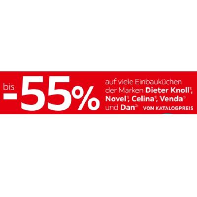 bis -55% auf viele Einbauküchen der Marken Dieter Knoll , Novel, Celina, Venda und Dan VOM KATALOGPREIS XXXLutz