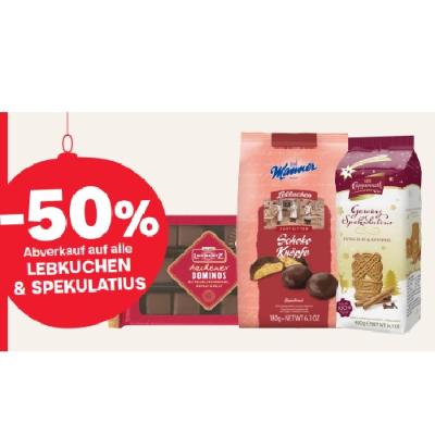 -50% Abverkauf auf alle LEBKUCHEN & SPEKULATIUS MPREIS