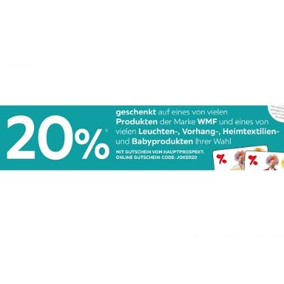 Bild von 20% geschenkt auf eines von vielen Produkten der Marke WMF und eines von vielen Leuchten-, Vorhang-, Heimtextilienund Babyprodukten Ihrer Wahl XXXLutz