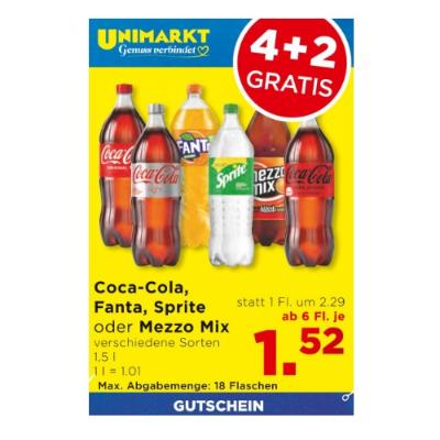 Promotion Bild von Coca-Cola, Fanta, Sprite oder Mezzo Mix versch. Sorten ab 6 Fl. je 1.52€ Unimarkt