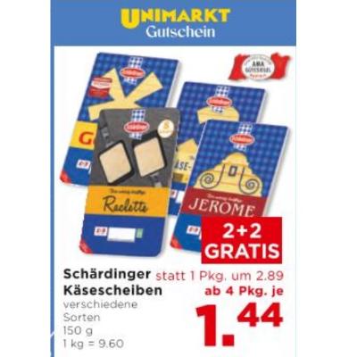 Promotion Bild von Schärdinger Käsescheiben verschiedene Sorten ab 4 Stk. je 1.44€ Unimarkt