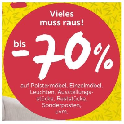 Promotion Bild von Vieles muss raus! bis -70% auf Polstermöbel, Einzelmöbel, Leuchten, Ausstellungsstücke, Reststücke, Sonderposten, uvm. Möbelix