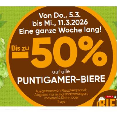Bis zu -50% auf alle PUNTIGAMER-BIERE SPAR