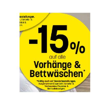 -15% auf alle Vorhänge & Bettwäschen Betten Reiter