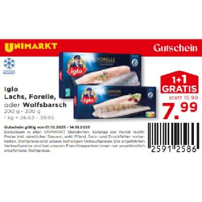 Iglo Lachs, Forelle, oder Wolfsbarsch je 7,99 € Unimarkt