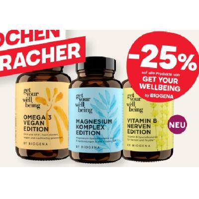 -25% auf alle Produkte von GET YOUR WELLBEING by BIOGENA MPREIS