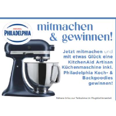 Jetzt mitmachen und mit etwas Glück eine KitchenAid Artisan Küchenmaschine inkl. Philadelphia Koch- & Backgoodies gewinnen! Unimarkt