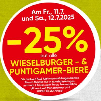 Promotion Bild von -25% auf alle WIESELBURGER- & PUNTIGAMER-BIERE SPAR