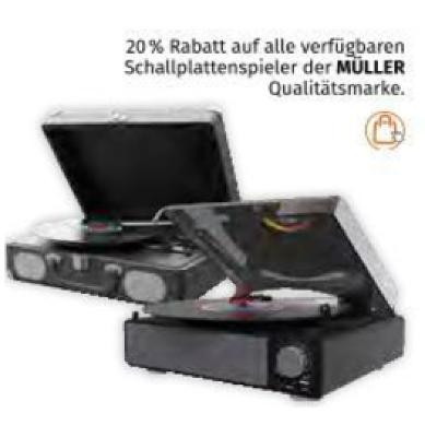 Promotion Bild von 20% Rabatt auf alle verfügbaren Schallplattenspieler der MÜLLER Qualitätsmarke Müller Drogerie