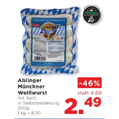 Promotion Bild von Ablinger Münchner Weißwurst  je 2.49€ Unimarkt