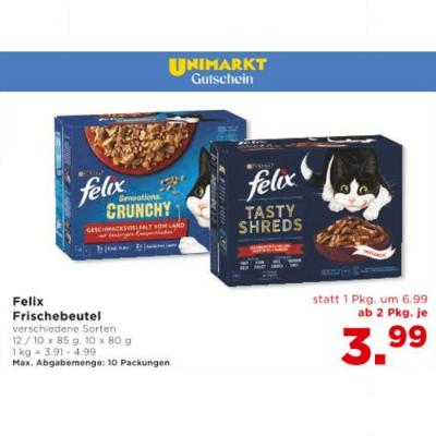 Promotion Bild von Felix Frischebeutel verschiedene Sorten ab 2 Pkg. je 3.99€ Unimarkt