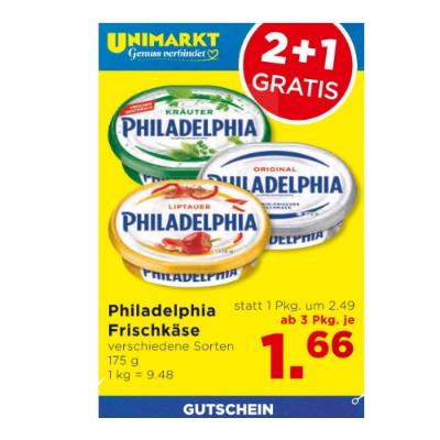 Promotion Bild von Philadelphia Frischkäse versch. Sorten ab 3 Pkg. je 1.66€ Unimarkt