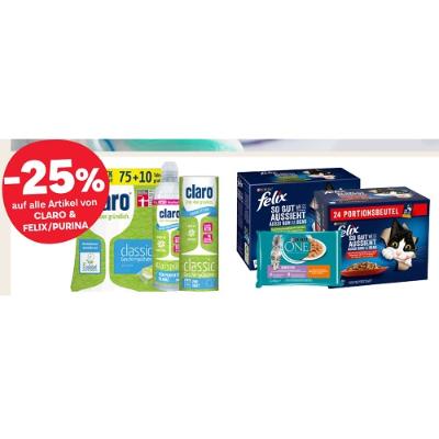 -25% auf alle Artikel von CLARO & FELIX/PURINA MPREIS