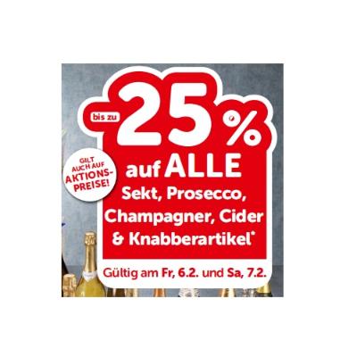 bis zu -25% auf ALLE Sekt, Prosecco, Champagner, Cider & Knabberartikel INTERSPAR