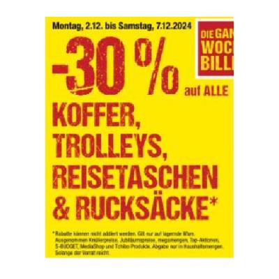 Promotion Bild von -30% auf ALLE KOFFER, TROLLEYS, REISETASCHEN & RUCKSÄCKE Maximarkt