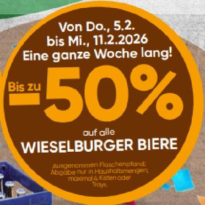 Bis zu -50% auf alle WIESELBURGER BIERE SPAR
