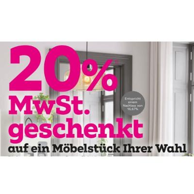 20% MwSt. geschenkt auf ein Möbelstück Ihrer Wahl mömax