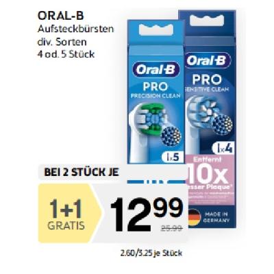 1+1 GRATIS beim Kauf von Oral-B Aufsteckbürsten 4 od. 5 Stk., od. iO 2 Stk. div. Sorten (Top Zahnlieblinge 2. Woche) BIPA