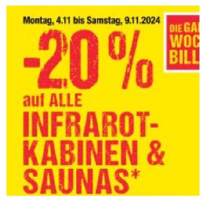 Promotion Bild von -20% auf ALLE INFRAROT-KABINEN & SAUNAS Maximarkt