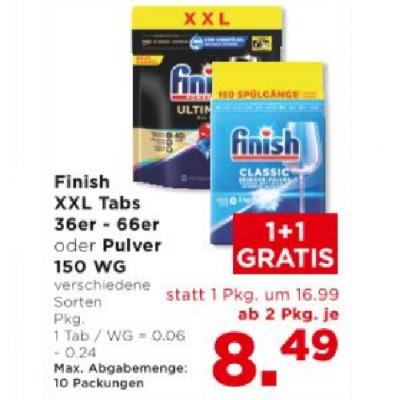 Promotion Bild von Finish XXL Tabs  36er - 66er oder Pulver 150 WG verschiedene Sorten ab 2 Pkg. je 8.49€ Unimarkt