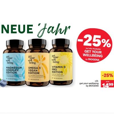 -25% auf alle Produkte GET YOUR WELLBEING by BIOGENA MPREIS