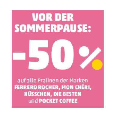 Promotion Bild von -50% auf alle Pralinen der Marken FERRERO ROCHER, MON CHERI, KÜSSCHEN, DIE BESTEN und POCKET COFFEE Penny