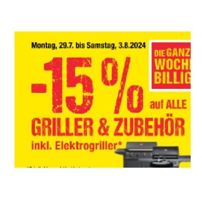 Promotion Bild von -15% auf ALLE GRILLER & ZUBEHÖR inkl. Elektrogriller Maximarkt