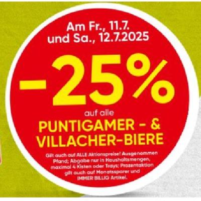Promotion Bild von -25% auf alle PUNTIGAMER- & VILLACHER-BIERE SPAR
