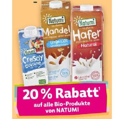 20% Rabatt auf alle Bio-Produkte von NATUMI Denns BioMarkt