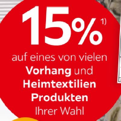 Promotion Bild von 15% auf eines von vielen Vorhang und Heimtextilien Produkten Ihrer Wahl XXXLutz